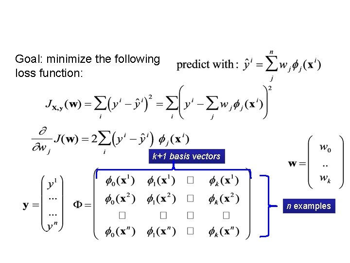 Goal: minimize the following loss function: k+1 basis vectors n examples 