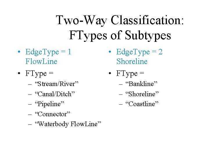 Two-Way Classification: FTypes of Subtypes • Edge. Type = 1 Flow. Line • FType