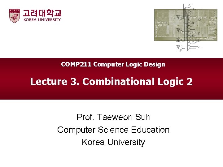 COMP 211 Computer Logic Design Lecture 3. Combinational Logic 2 Prof. Taeweon Suh Computer