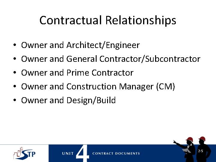 Contractual Relationships • • • Owner and Architect/Engineer Owner and General Contractor/Subcontractor Owner and Contractual Relationships • • • Owner and Architect/Engineer Owner and General Contractor/Subcontractor Owner and