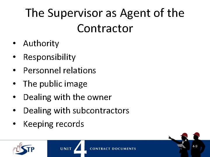 The Supervisor as Agent of the Contractor • • Authority Responsibility Personnel relations The The Supervisor as Agent of the Contractor • • Authority Responsibility Personnel relations The