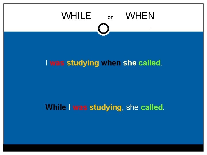 WHILE or WHEN I was studying when she called. While I was studying, she
