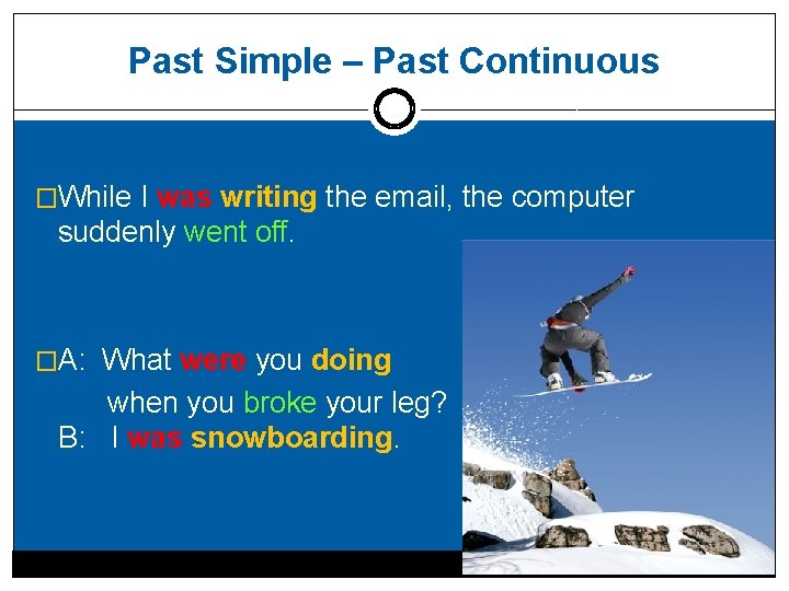 Past Simple – Past Continuous �While I was writing the email, the computer suddenly