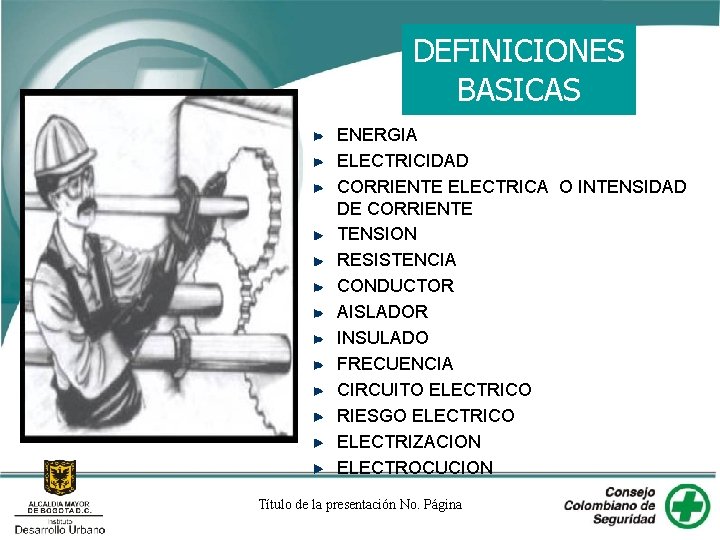 DEFINICIONES BASICAS ENERGIA ELECTRICIDAD CORRIENTE ELECTRICA O INTENSIDAD DE CORRIENTE TENSION RESISTENCIA CONDUCTOR AISLADOR