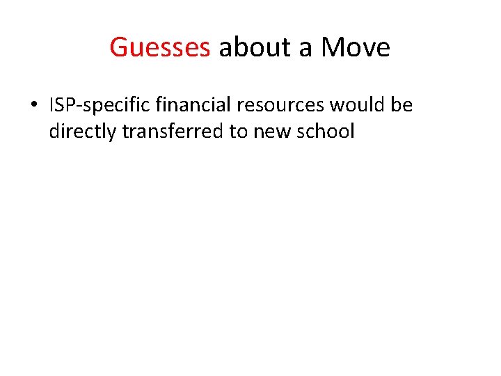 Guesses about a Move • ISP-specific financial resources would be directly transferred to new