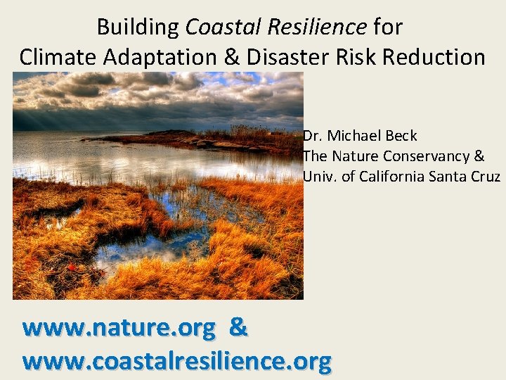 Building Coastal Resilience for Climate Adaptation & Disaster Risk Reduction Dr. Michael Beck The