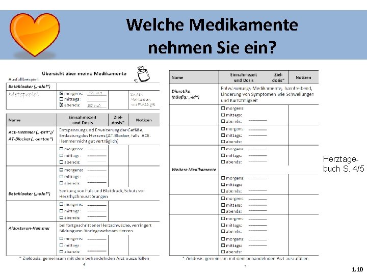 Welche Medikamente nehmen Sie ein? Herztagebuch S. 4/5 1. 10 