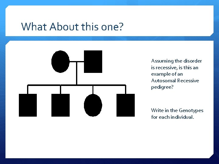 What About this one? Assuming the disorder is recessive, is this an example of