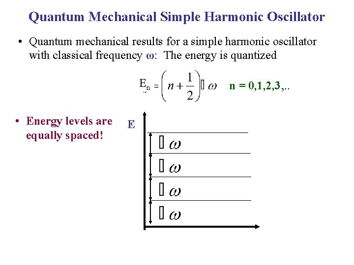 Quantum Mechanical Simple Harmonic Oscillator • Quantum mechanical results for a simple harmonic oscillator