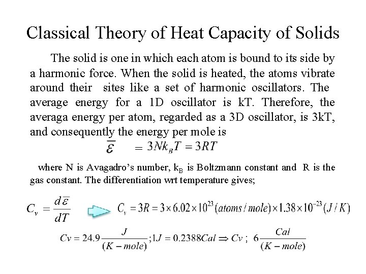 Classical Theory of Heat Capacity of Solids The solid is one in which each