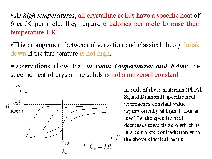  • At high temperatures, all crystalline solids have a specific heat of 6