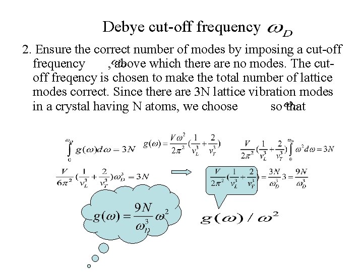 Debye cut-off frequency 2. Ensure the correct number of modes by imposing a cut-off