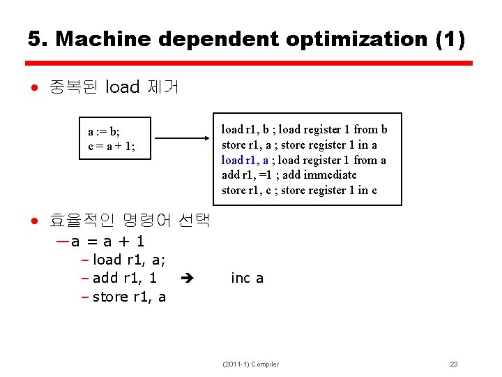 5. Machine dependent optimization (1) • 중복된 load 제거 a : = b; c