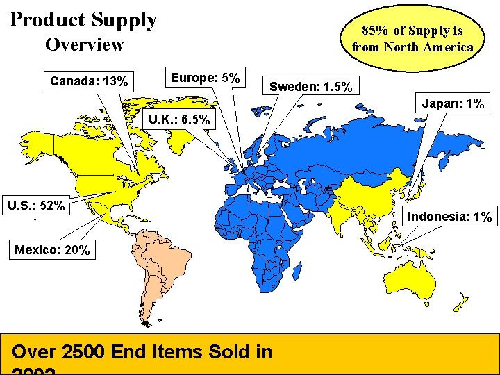 Product Supply 85% of Supply is from North America Overview Canada: 13% Europe: 5%