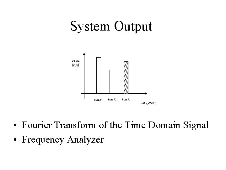 System Output band level band #1 band #2 band #3 frequency • Fourier Transform