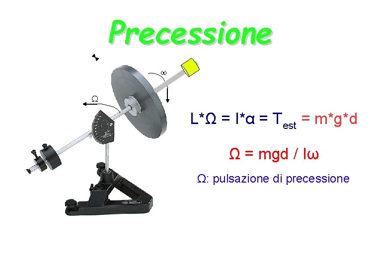 Precessione w W L*Ω = I*α = Test = m*g*d Ω = mgd /