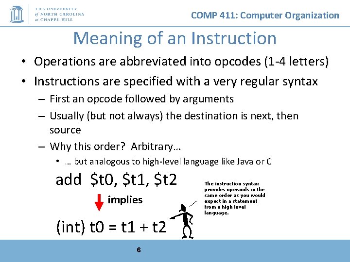 COMP 411: Computer Organization Meaning of an Instruction • • Operations are abbreviated into