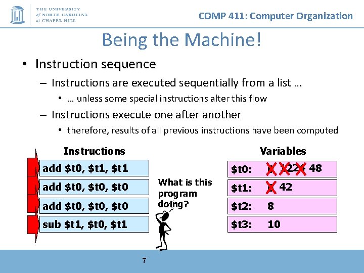 COMP 411: Computer Organization Being the Machine! • Instruction sequence – Instructions are executed