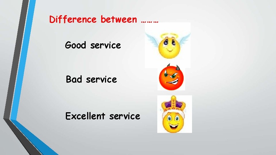 Difference between ……… Good service Bad service Excellent service 