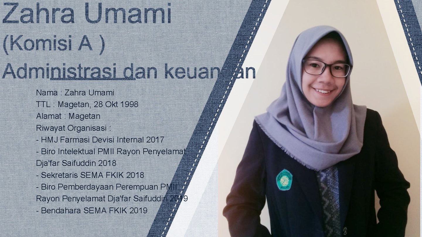 Nama : Zahra Umami TTL : Magetan, 28 Okt 1998 Alamat : Magetan Riwayat