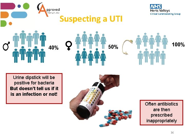 Suspecting a UTI 40% 50% 100% Urine dipstick will be positive for bacteria But