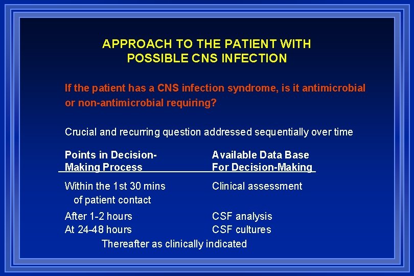 APPROACH TO THE PATIENT WITH POSSIBLE CNS INFECTION If the patient has a CNS