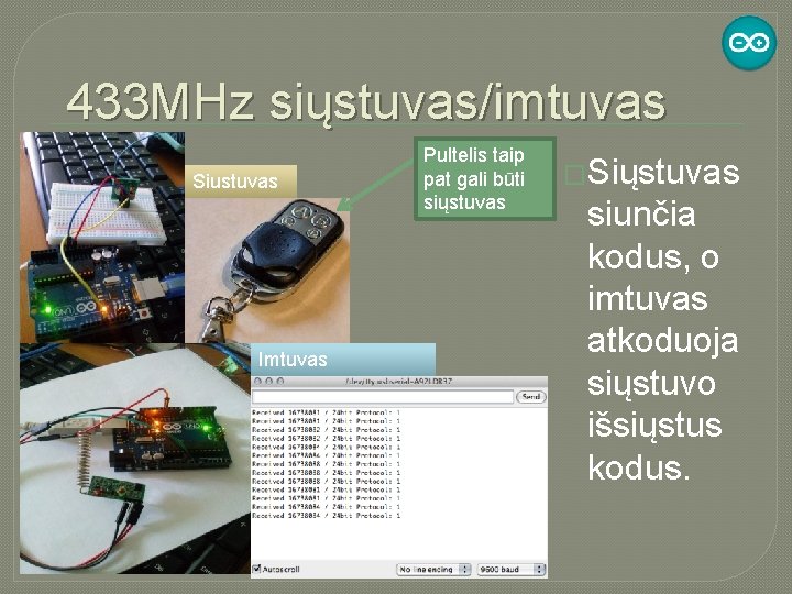 433 MHz siųstuvas/imtuvas Siustuvas Imtuvas Pultelis taip pat gali būti siųstuvas �Siųstuvas siunčia kodus,