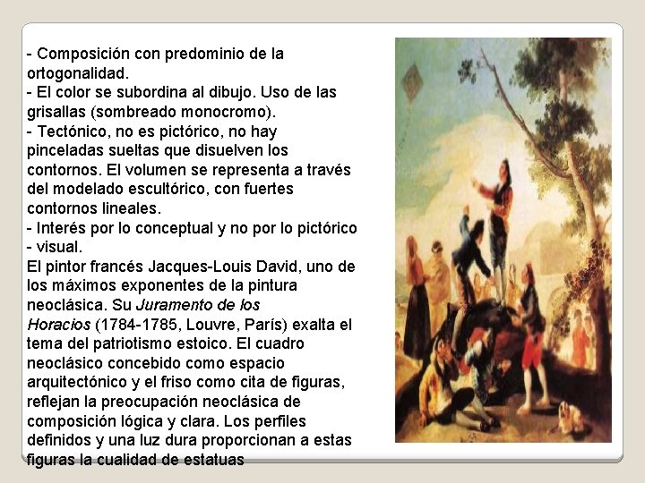 - Composición con predominio de la ortogonalidad. - El color se subordina al dibujo.