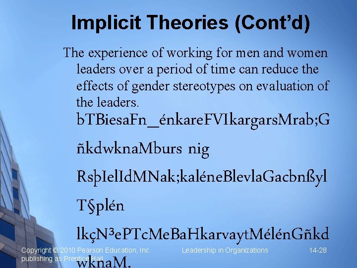 Implicit Theories (Cont’d) The experience of working for men and women leaders over a