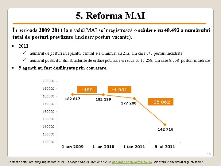5. Reforma MAI În perioada 2009 -2011 la nivelul MAI se înregistrează o scădere