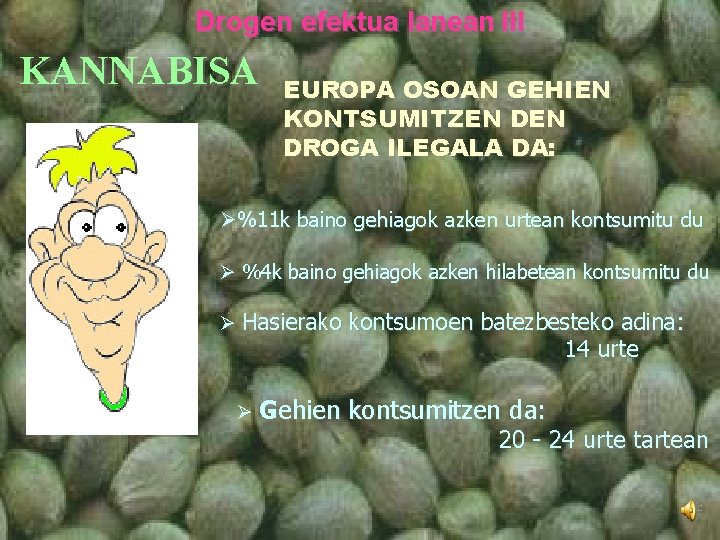 Drogen efektua lanean III KANNABISA EUROPA OSOAN GEHIEN KONTSUMITZEN DROGA ILEGALA DA: Ø%11 k