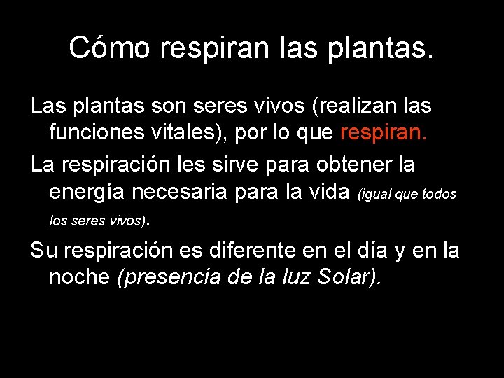 Cómo respiran las plantas. Las plantas son seres vivos (realizan las funciones vitales), por