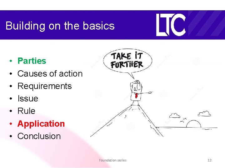 Building on the basics • • Parties Causes of action Requirements Issue Rule Application