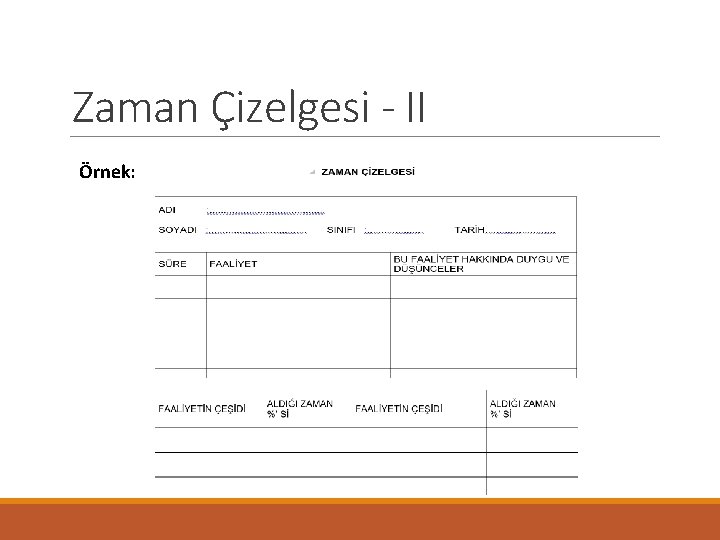 Zaman Çizelgesi - II Örnek: 