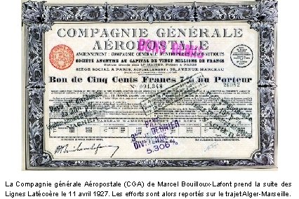 La Compagnie générale Aéropostale (CGA) de Marcel Bouilloux-Lafont prend la suite des Lignes Latécoère