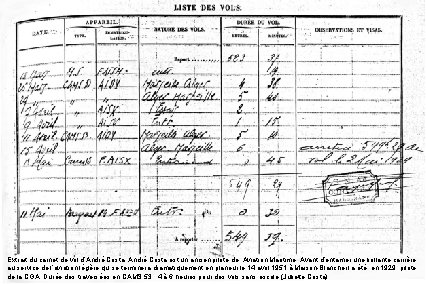 Extrait du carnet de vol d’André Costa est un ancien pilote de Aviation Maritime.