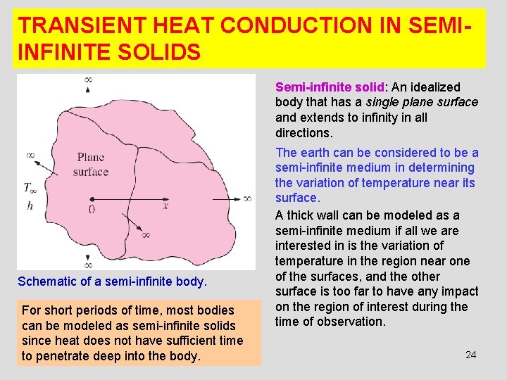 TRANSIENT HEAT CONDUCTION IN SEMIINFINITE SOLIDS Semi-infinite solid: An idealized body that has a TRANSIENT HEAT CONDUCTION IN SEMIINFINITE SOLIDS Semi-infinite solid: An idealized body that has a
