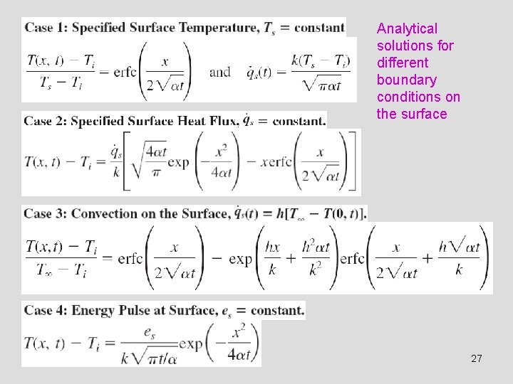 Analytical solutions for different boundary conditions on the surface 27 Analytical solutions for different boundary conditions on the surface 27