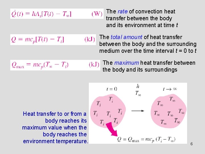 The rate of convection heat transfer between the body and its environment at time