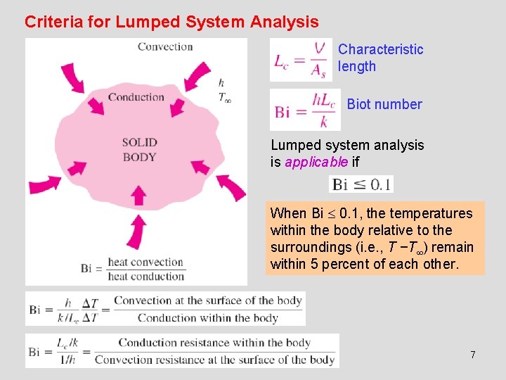 Criteria for Lumped System Analysis Characteristic length Biot number Lumped system analysis is applicable