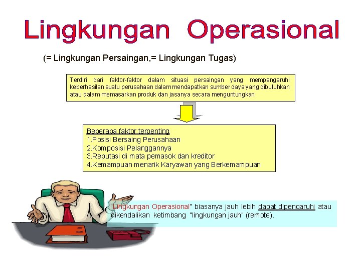 (= Lingkungan Persaingan, = Lingkungan Tugas) Terdiri dari faktor-faktor dalam situasi persaingan yang mempengaruhi