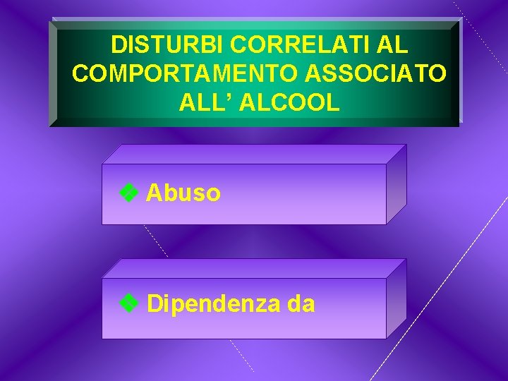 DISTURBI CORRELATI AL COMPORTAMENTO ASSOCIATO ALL’ ALCOOL Abuso Dipendenza da 