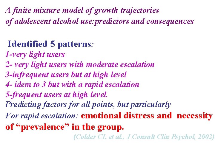 A finite mixture model of growth trajectories of adolescent alcohol use: predictors and consequences