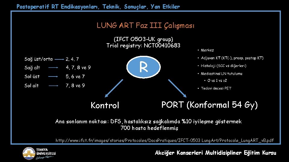 Postoperatif RT Endikasyonları, Teknik, Sonuçlar, Yan Etkiler LUNG ART Faz III Çalışması (IFCT O