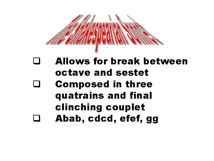 q q q Allows for break between octave and sestet Composed in three quatrains