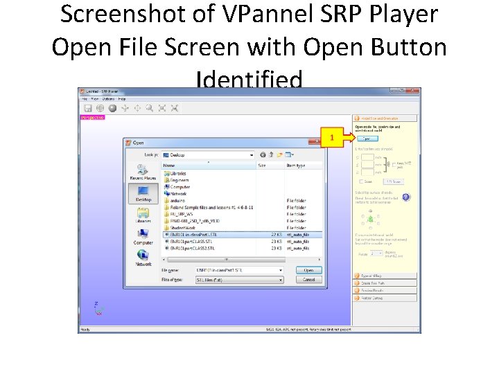 Screenshot of VPannel SRP Player Open File Screen with Open Button Identified 