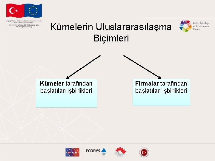 Kümelerin Uluslararasılaşma Biçimleri Kümeler tarafından başlatılan işbirlikleri Firmalar tarafından başlatılan işbirlikleri 