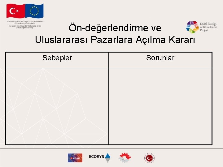 Ön-değerlendirme ve Uluslararası Pazarlara Açılma Kararı Sebepler Sorunlar 