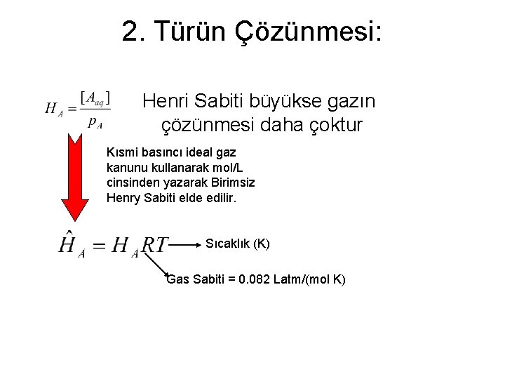 2. Türün Çözünmesi: Henri Sabiti büyükse gazın çözünmesi daha çoktur Kısmi basıncı ideal gaz