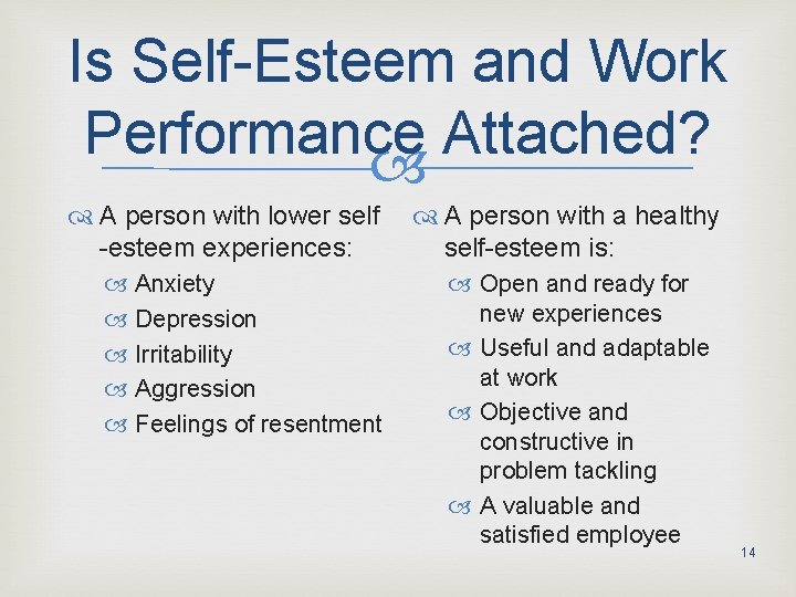 Is Self-Esteem and Work Performance Attached? A person with lower self -esteem experiences: Anxiety